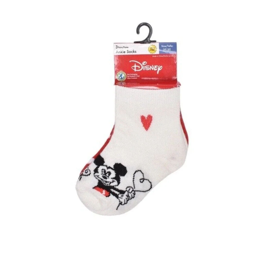 Disney Mickey Minnie Girl Toddler Ankle Socks 2 Packs of 3, 6-pairs New - Cute!!